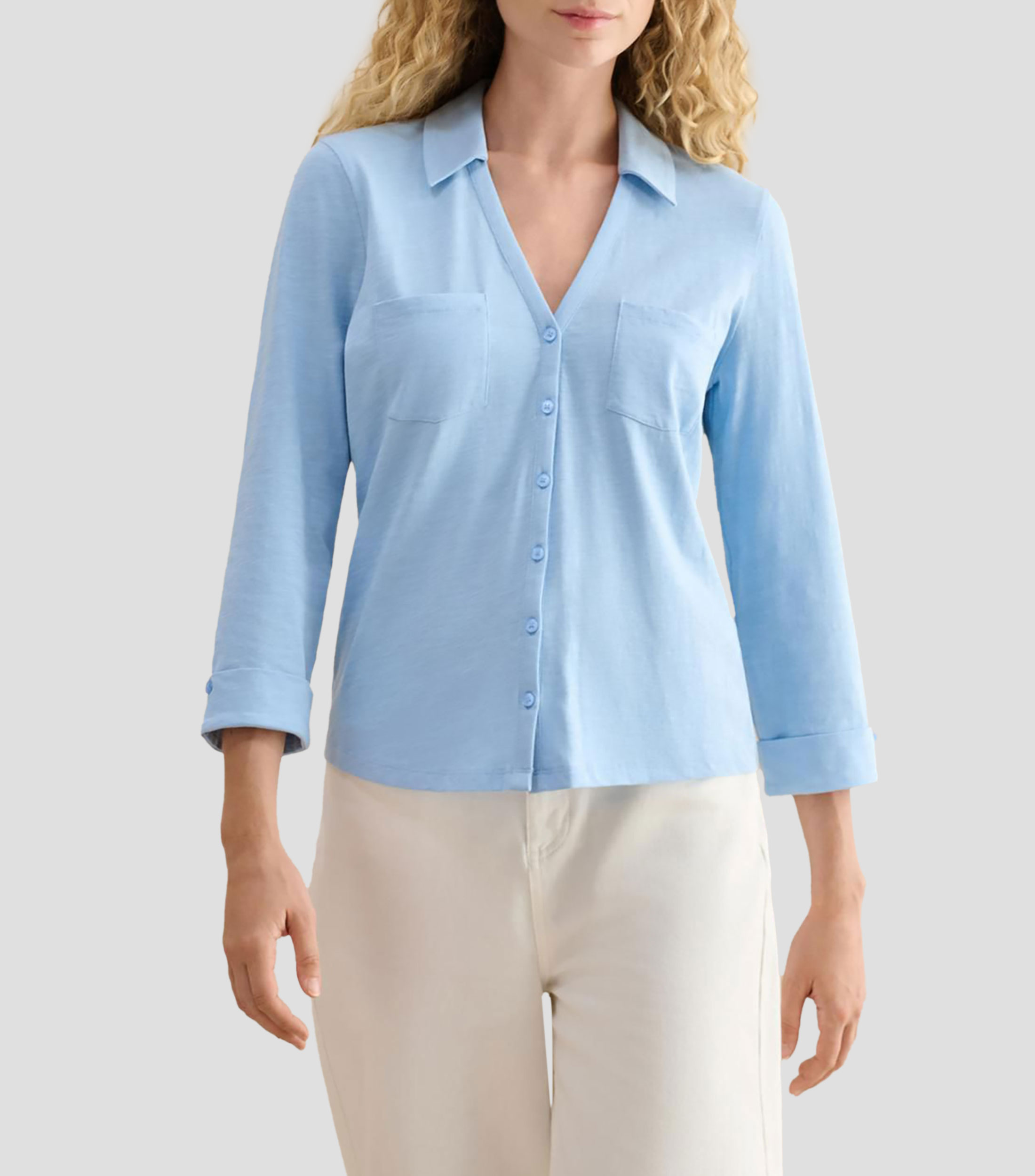 Camisa lisa manga 3/4 Mujer
